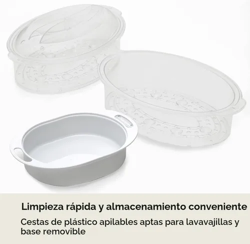 Vista 7 de BELLA - Vaporizador de alimentos de dos niveles con canastas apilables y base removible para cocción simultánea rápida - Apagado automático