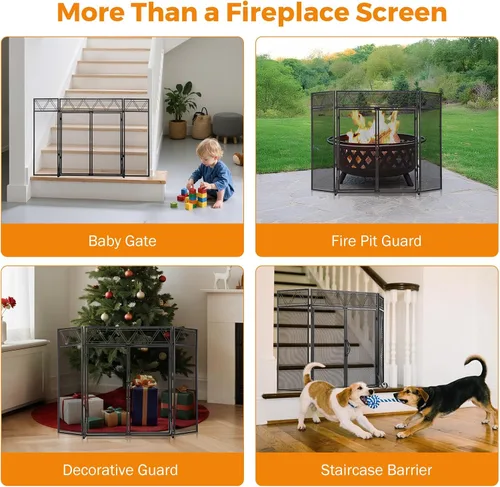 Vista 8 de BEAMNOVA - Pantalla para chimenea de 50.2 x 34.3 pulgadas, color negro, con puertas y herramientas, protector contra chispas de 3 paneles, plegable