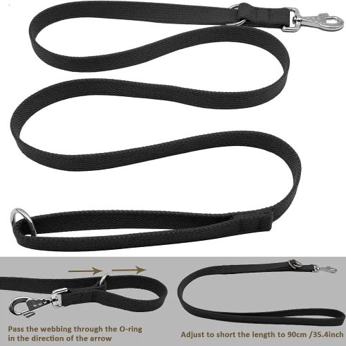 Vista 5 de Correa táctica resistente de 6 pies para perro, estilo militar, de algodón grueso, K9, para caminar al aire libre, caza, senderismo, color negro