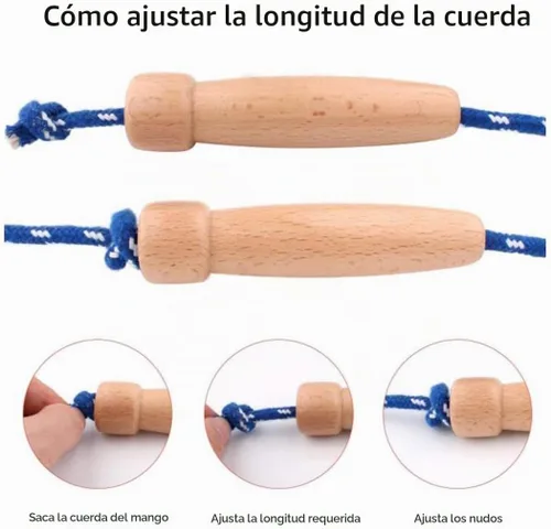 Vista 5 de Cuerda de saltar de 8.8 pies para mujeres, hombres y niños, cuerda de salto con mango de madera