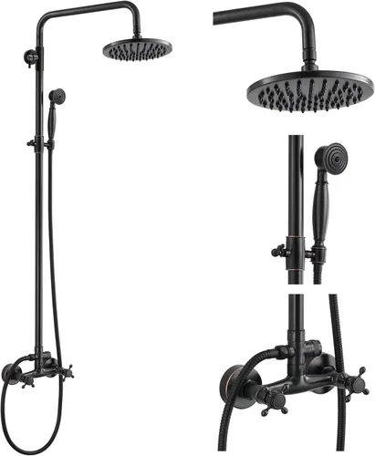 Vista 13 de Sistema de ducha de tubo expuesto de doble función, redondo, cabezal de ducha de lluvia de 8 pulgadas, juego combinado de accesorios de latón