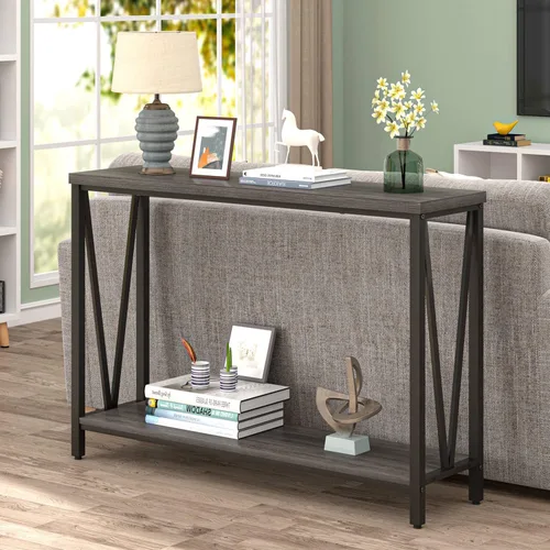 Vista 6 de Mesa consola para entrada, moderna mesa de sofá detrás del sofá, mesa de entrada estrecha para pasillo, sala de estar (industrial, gris oscuro)