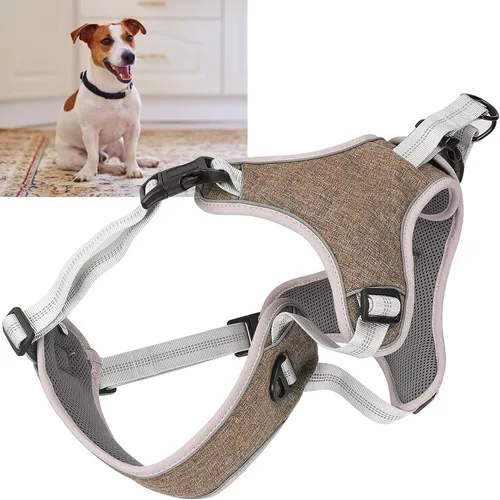 Vista 7 de Dog Vest Harness Adjustable Reflective Pet AntiLost Chest Harness for Large Medium Dogs Coffee Color Polyester Nylon One Size (S)