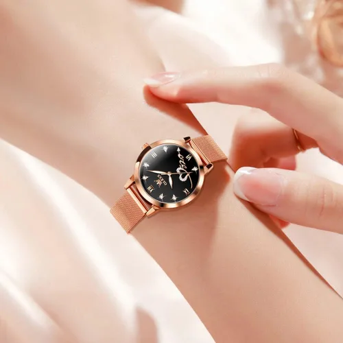 Vista 9 de OLEVS Relojes de mujer de cuarzo japonés de oro rosa para mujer, impermeables, de acero inoxidable, casual, para mujer