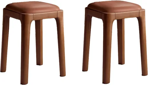 Vista 18 de Sillas de comedor de madera sin respaldo, sillas de cocina apilables, silla de comedor con cojín de piel sintética, silla cuadrada para sala