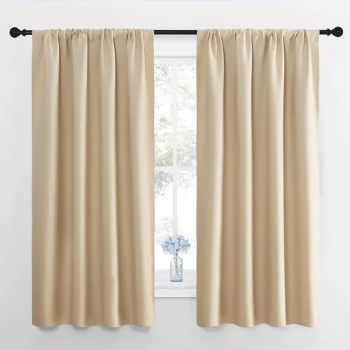 Vista 2 de NICETOWN 2 paneles de cortinas opacas de 42 x 63 pulgadas de largo con bolsillo para barra con 2 paneles de 42 x 16 pulgadas de largo, cenefas