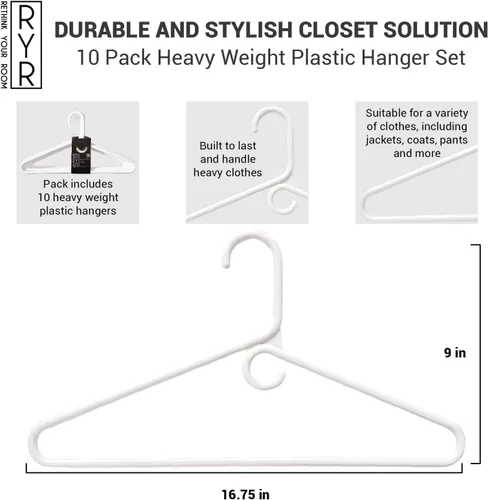 Vista 3 de Perchas para ropa de plástico, paquete de 10 perchas de plástico resistentes que ahorran espacio, perchas para pantalones para organización