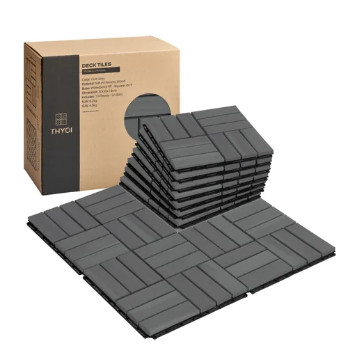 Vista 15 de Azulejos de cubierta premium, 10 piezas de suelo de patio - teca