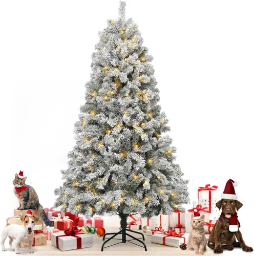 Vista 10 de Fencer Wire Árbol de Navidad artificial preiluminado de alta calidad de 6 pies con 800 puntas de ramas prearticuladas y soporte plegable, 250 luces