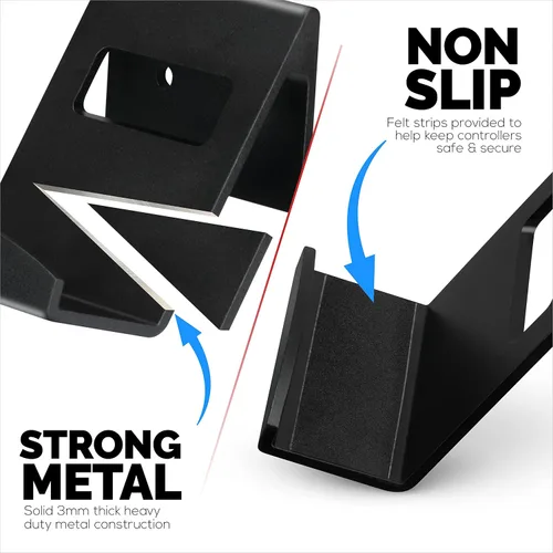 Vista 2 de BRAINWAVZ 2 Pack Metal Controller Holder Stand Wall Mount for Xbox, PS5, PS4, PC & More Gaming Accessories, Adhesive & Screw Universal Fit (Black)