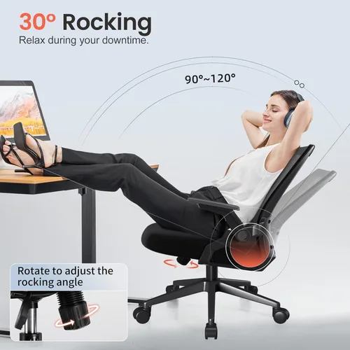 Vista 4 de COMHOMA Office Chair with Flip-up Armrests Ergonomic Computer Desk Chair with Adaptive Lumbar Support & Breathable Mesh, Black, Pack of 2