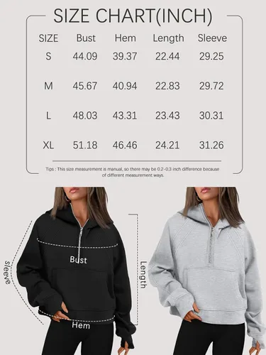 Vista 6 de WYNNQUE Sudaderas con capucha para mujer, sudaderas de gran tamaño, con cremallera de medio cuarto, manga larga, trajes de otoño, ropa de moda