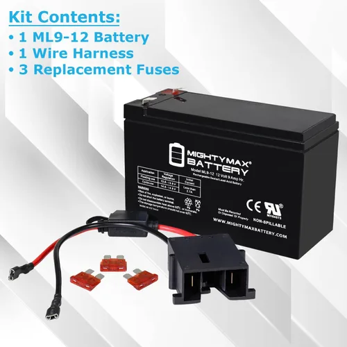Vista 2 de Mighty Max Battery Reemplazo directo para coche motorizado Power Wheels de 12V, kit de batería de 9ah y arnés