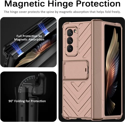 Vista 2 de Miimall Funda compatible con Z Fold 2, Galaxy Z Fold 2, protección magnética de bisagra, soporte ajustable, policarbonato duro, todo incluido, funda