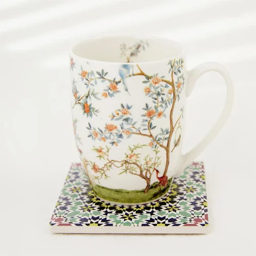 Vista 5 de ALYC Juego de Tazas de Café de Porcelana Fina – Diseño de Taza de Té con Pájaro y Flores de Rama – Paquete de 2 Tazas de Té de Porcelana con Caja