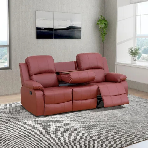 Vista 16 de Juego de sala de Estar reclinable de 3 piezas, juego de sofá reclinable Manual para conjunto de muebles de sala de Estar, con consola de Rojo
