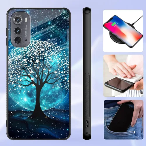 Vista 27 de Funda para Motorola Moto Edge 2022, cubierta trasera de vidrio templado con protector de pantalla, funda protectora a prueba de golpes para Motorola