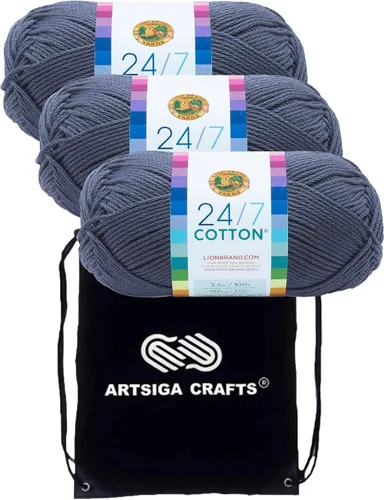 Vista 28 de Lion Brand 24/7 Algodón Blanco 761-100 (6-Carrillos - Mismo Lote de Tinta) Hila Gruesa Media #4 de Algodón para Crochet y Tejido con Bolsa