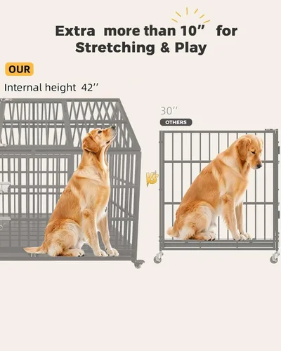 Vista 4 de Jaula de alta resistencia para perros grandes, 58 pulgadas extra grande para interiores, jaula de techo para perros con alta ansiedad