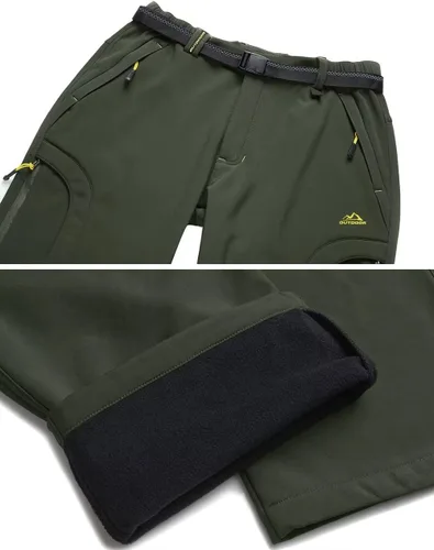 Vista 5 de MAGCOMSEN Pantalones de invierno para hombre, 5 bolsillos con cremallera, pantalones de esquí para nieve, con forro polar, resistentes al agua
