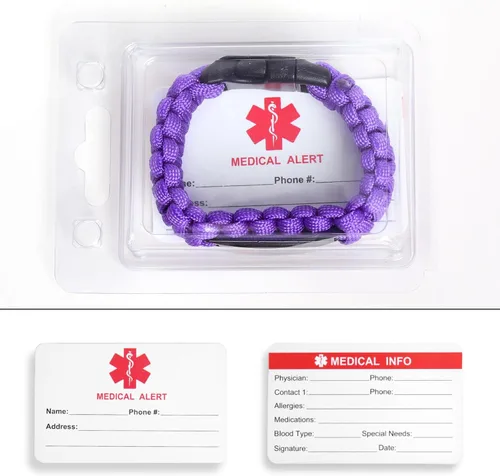 Vista 33 de Pulsera de alerta médica Paracord para hombres y mujeres Pulsera de identificación médica de acero inoxidable con hebillas de liberación lateral