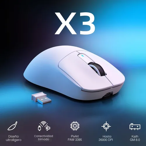 Vista 2 de ATTACK SHARK X3 - Mouse inalámbrico para juegos, mouse ergonómico de computadora de 1.49 onzas, triple modo PAW3395 sensor óptico de 26 K DPI