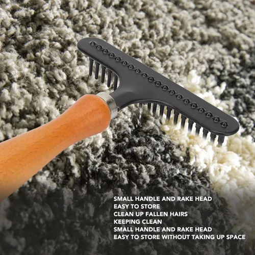 Vista 3 de Wooden Handle Pet Brush, Handheld Cat Grooming Rake, Stainless Steel Deshedding Brush for Cats Dogs with Comfortable Rounded Tips