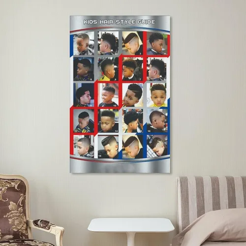 Vista 7 de Póster de peluquería para decoración de pared, peinados infantiles, estilos de cabello modernos para niños, pinturas artísticas de pared, lienzo