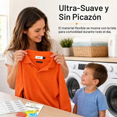 Vista 2 de Etiquetas de ropa para niños multiusos sin planchar, etiquetas de tela autoadhesivas para campamento, escuela, guardería, cuidado de enfermería