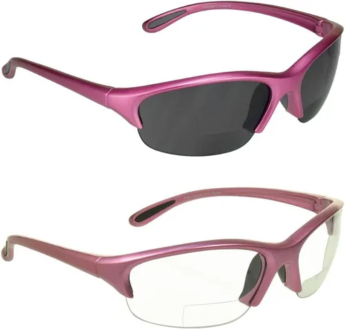 Vista 10 de proSPORT Lentes de sol bifocales de seguridad para hombres y mujeres, ANSI Z87.1, color marrón ahumado, lentes transparentes, color rosa y negro