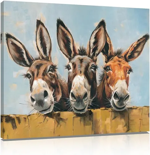 Vista 2 de B BLINGBLING Lienzo decorativo para pared, diseño de burro, para cocina, comedor, sala de estar, decoración rústica de granja, 12 x 16 pulgadas