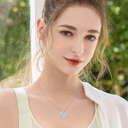 Vista 5 de Butterfly Necklace S925 Sterling Silver Butterfly Pendant Necklace Sparkly Cubic Zirconia Butterfly Necklace Butterfly Jewelry Gift for Women Girl