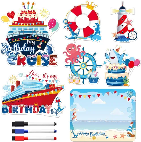 Vista 11 de Decoraciones magnéticas para puerta de crucero, 12 piezas de imanes náuticos tropicales familiares para crucero, divertidos letreros magnéticos