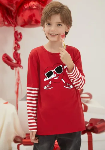 Vista 4 de BesserBay Valentines Day Unisex Kids Long Sleeve Top 2-14 Years Rojo Corazón