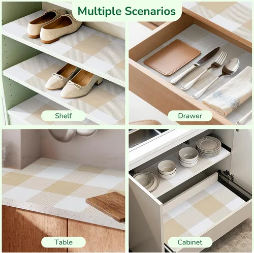 Vista 8 de Revestimiento de estante para armarios de cocina, forros de cajones no adhesivos antideslizantes de agarre fuerte, papel grueso para estantes