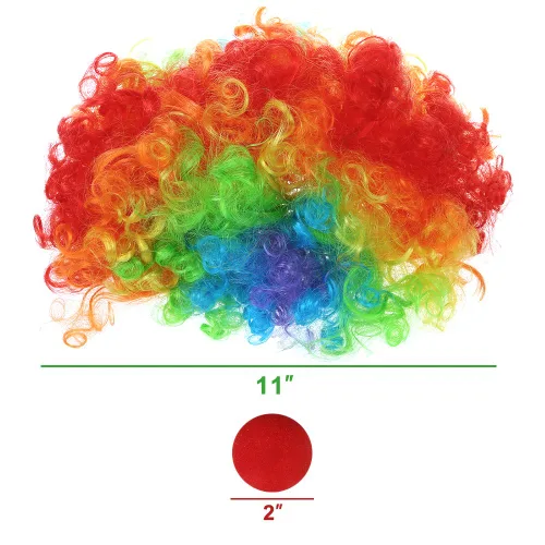 Vista 2 de LOVEINUSA Juego de peluca de payaso, peluca de payaso de nariz de payaso roja esponjosa afro para hombres y mujeres, cosplay, anime, fiesta, pelucas