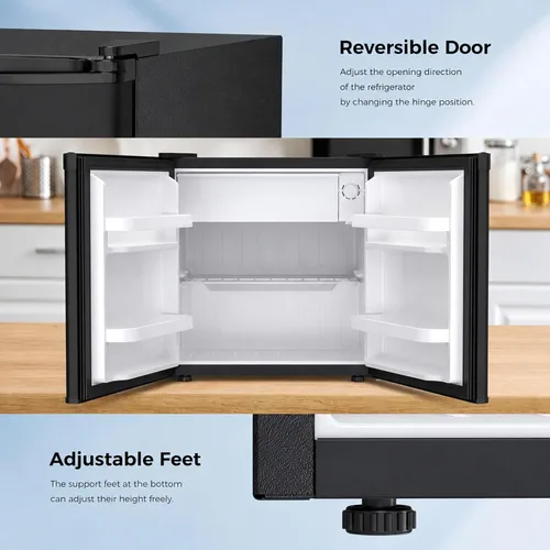 Vista 4 de Antarctic Star Mini refrigerador compacto con puerta reversible individual, estante de alambre, botón de descongelación