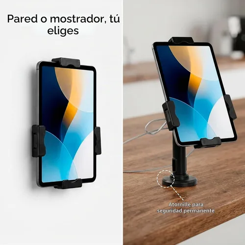 Vista 8 de Mount-It! Soporte universal para quiosco POS para tablet con bloqueo de cable y soporte de montaje en pared, abrazadera ajustable para tabletas