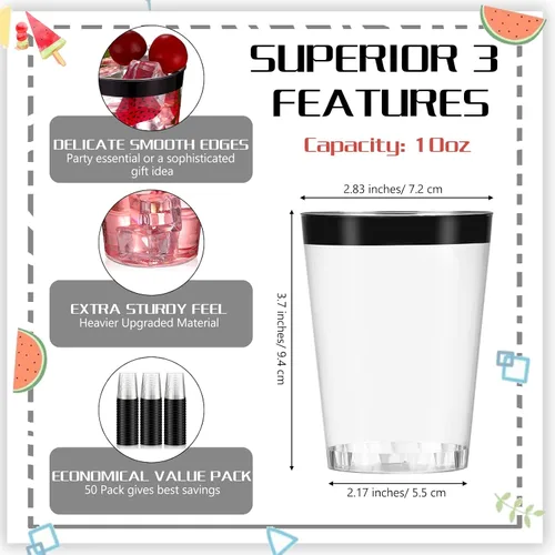 Vista 2 de Norme 50 piezas de vasos de plástico de 10 onzas para fiesta, vasos desechables transparentes con borde para boda, Acción de Gracias, Navidad