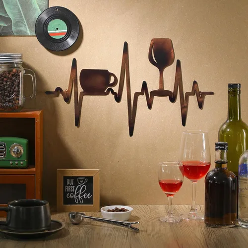 Vista 7 de Blulu Heartbeat - Cartel de café y bar de vinos de 15.75 x 9.04 pulgadas, decoración de pared rústica de metal negro para colgar en la pared