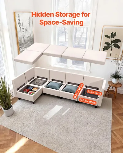 Vista 3 de VEVOR Sofá modular modular, moderno sofá modular de 5 plazas con almacenamiento oculto, sofá modular de nube personalizable, marco de madera maciza