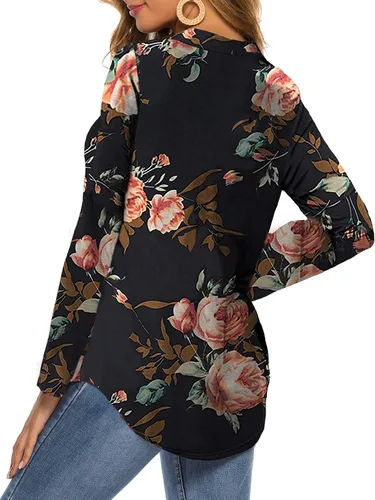 Vista 2 de Halife - Blusa tipo túnica para mujer, mangas 34 enrollables, cuello en V, estampado floral