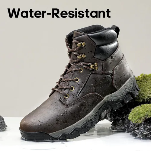 Vista 3 de NORTIV 8 Botas de senderismo para hombre, impermeables, con puntera suave, botas de trabajo de cuero