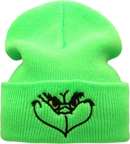 Vista 2 de Gorro de Navidad verde de Navidad, gorro cálido y holgado, suave para invierno, divertido gorro de Navidad para hombres y mujeres