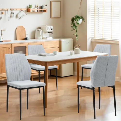 Vista 13 de Juego de 4 Sillas de Comedor, Sillas de Comedor de Madera Tapizadas, Sillas de Cocina de Tela Moderna de Mediados de Siglo con Patas de Metal, Tela