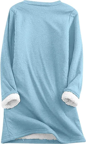 Vista 4 de Camisas cálidas con forro polar de invierno para mujer, estilo casual, color liso, raglán, manga larga, cuello redondo, camiseta térmica casual