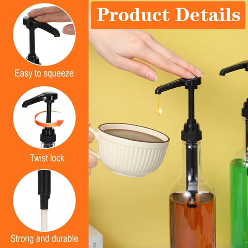 Vista 3 de 4 botellas de jarabe con bomba, botellas transparentes de cuello largo de 25 onzas / 25.4 fl oz, dispensador de bomba de jarabe de plástico