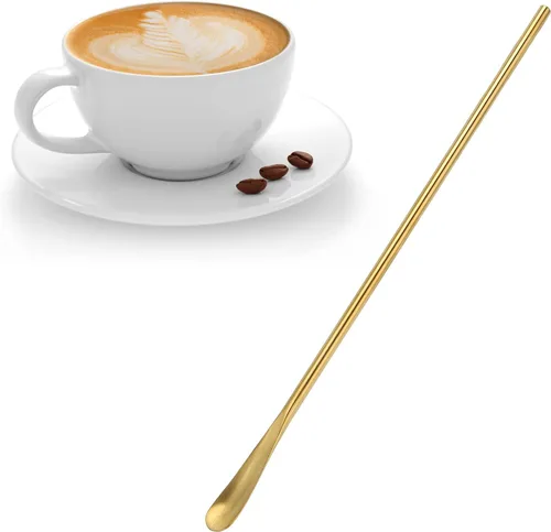 Vista 8 de Cuchara de bar agitadores de cóctel para bebidas, cuchara mezcladora de acero inoxidable de 10.2 pulgadas, mango largo, cuchara pequeña para café
