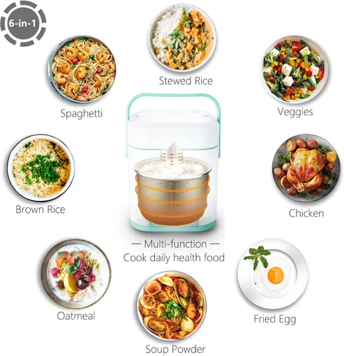 Vista 5 de TLOG Mini olla arrocera de 2.5 tazas sin cocinar, máquina de arroz portátil con revestimiento de cerámica saludable, olla de arroz de viaje de 1.2L