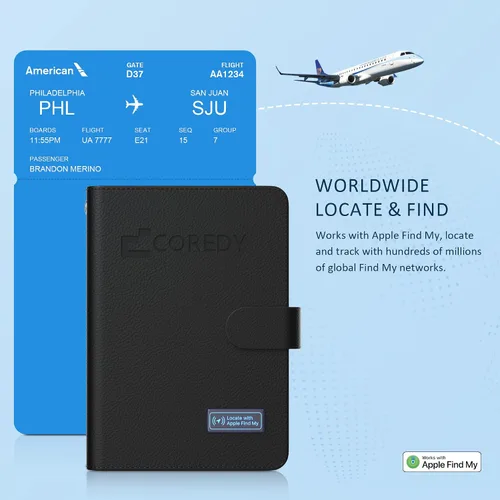 Vista 6 de Coredy Soporte para pasaporte con rastreador Bluetooth, funciona con Apple Find My (solo iOS), cubierta de pasaporte localizada, indicador de sonido